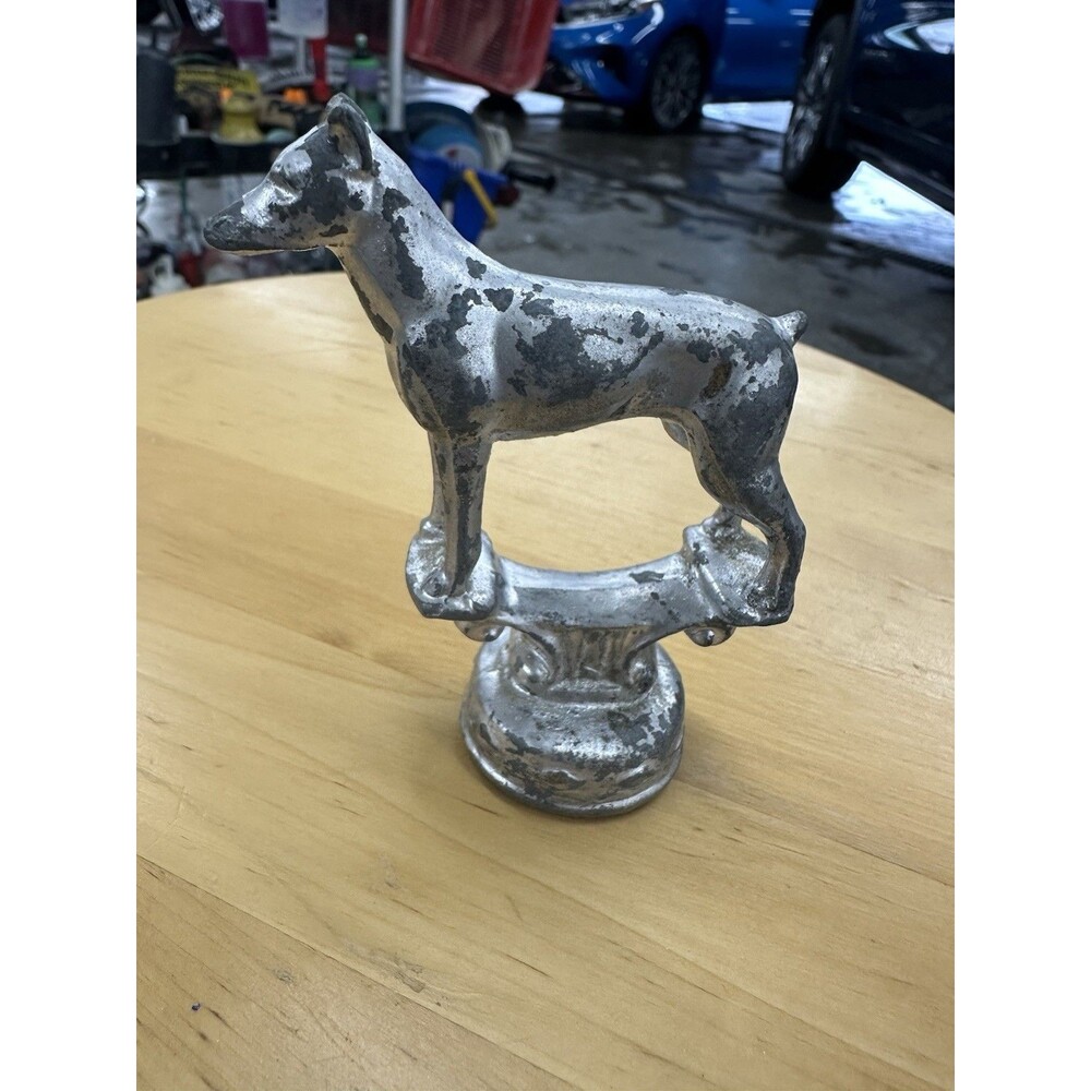 Vintage Standing Dog Radiator Cap Mascot Hood Ornament Cast Metal 3.75"